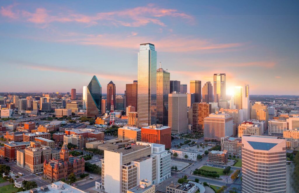 Dallas skyline at sunset